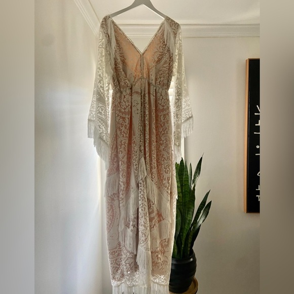 Vintage Lace Bohemian Fringe Dress Custom Made Bridal Wedding Maternity - Picture 3 of 15